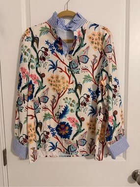 Floral Print Long-Sleeve Shirt in Ivory